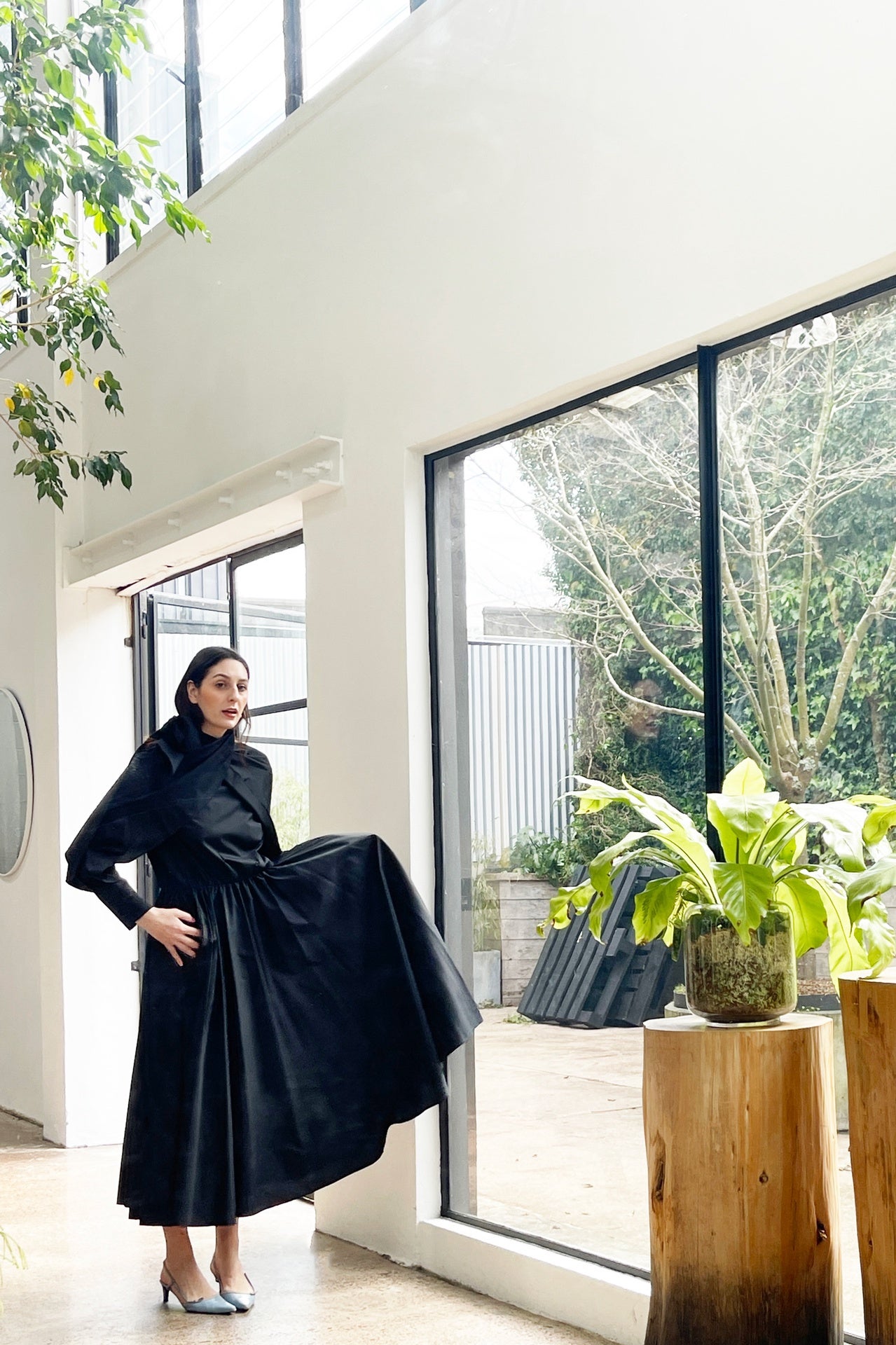 Draped Cape Dress - Black in Black - The Shelter