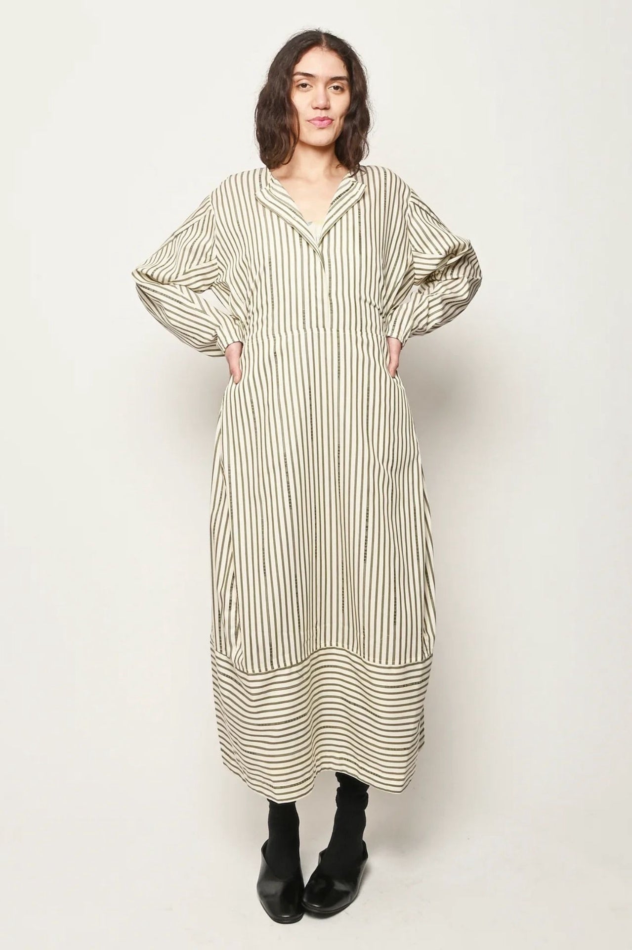 Dimness Looks Dimness Dress - Software Stripes in Beige - The Shelter