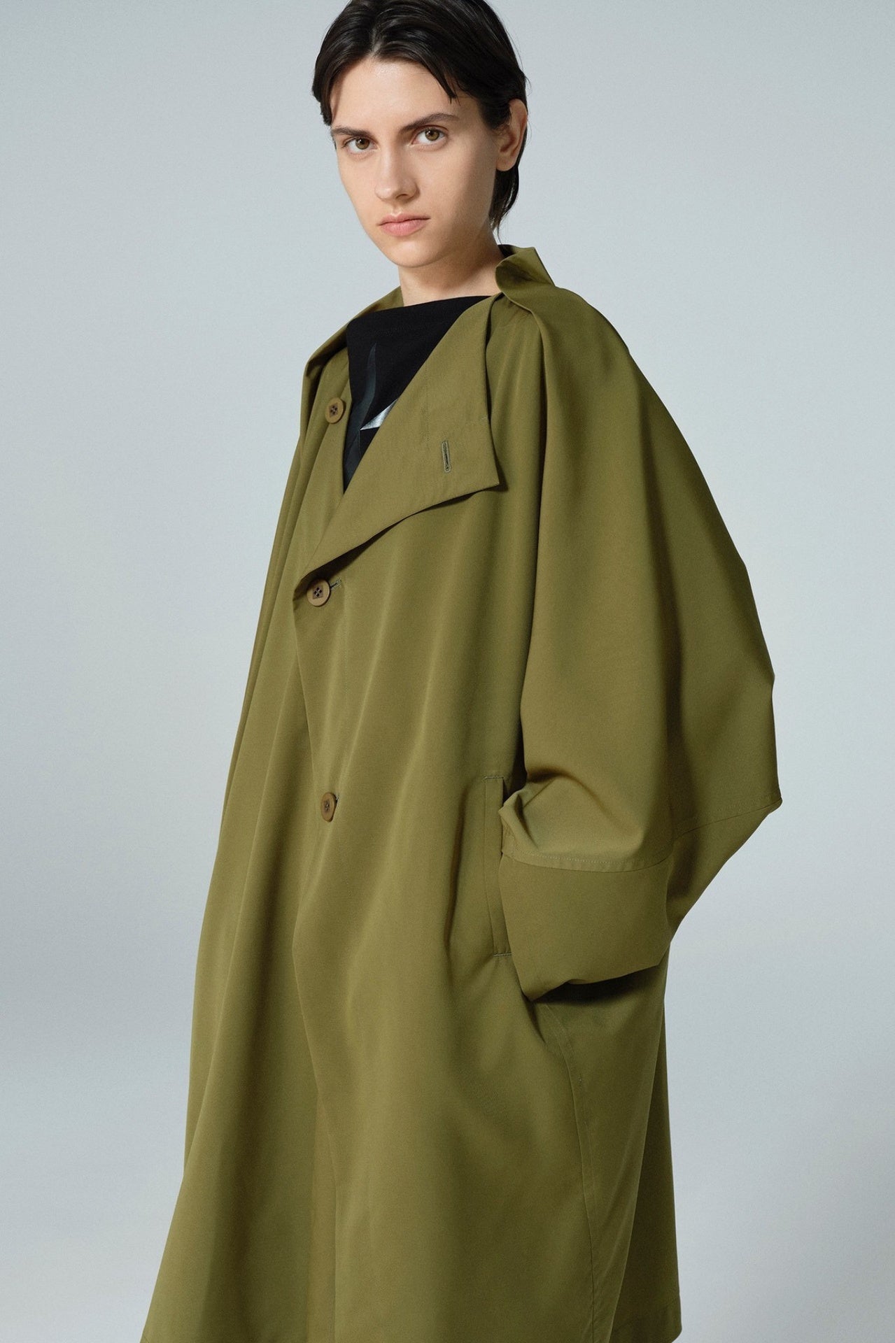 Parallel Wrap Coat - Khaki in Green - The Shelter