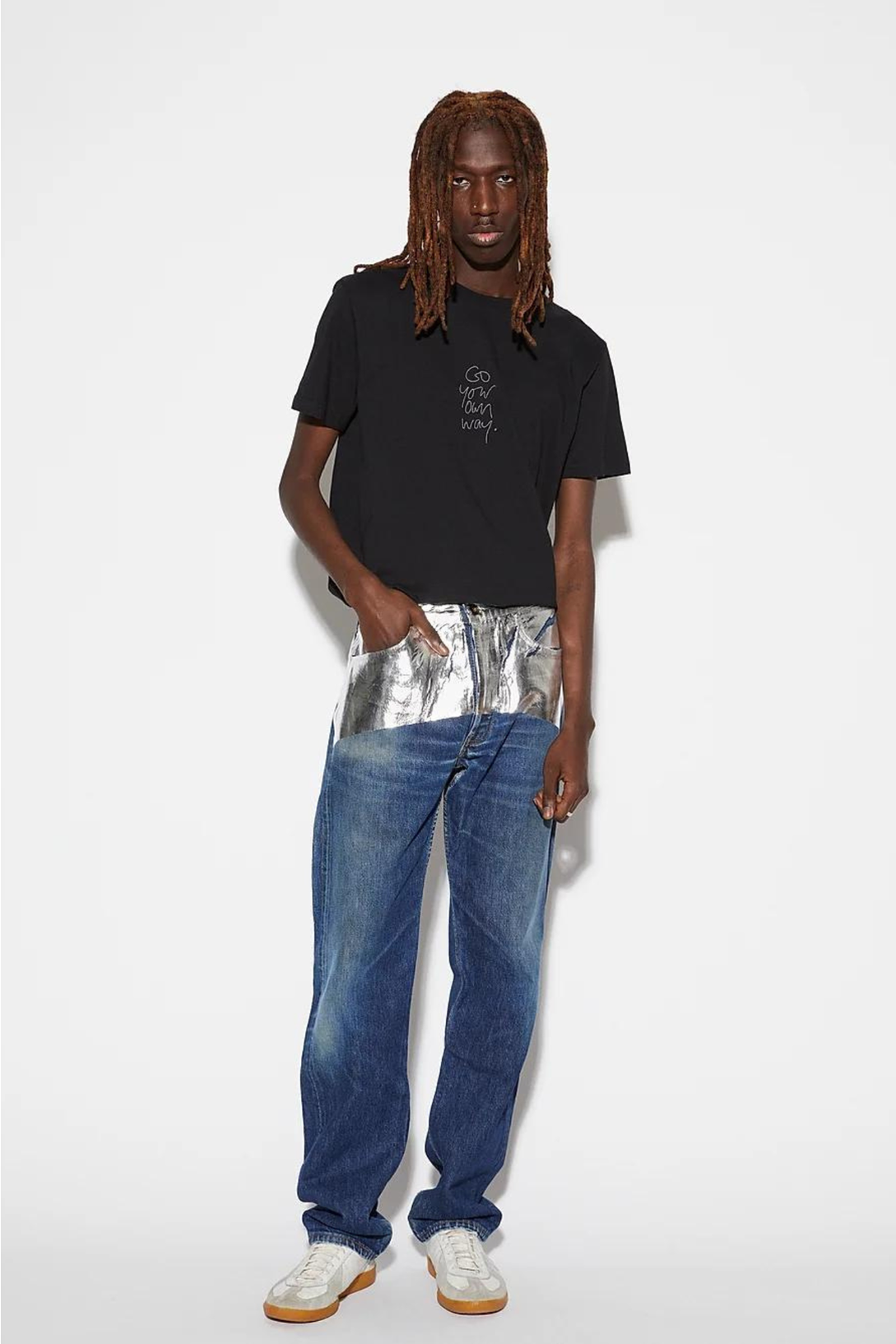 Silver Band Denim Pants - Blue/silver in Blue - The Shelter