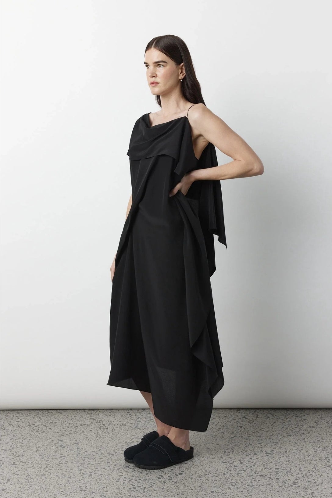 Origami Drape Dress Silk - Black in Black