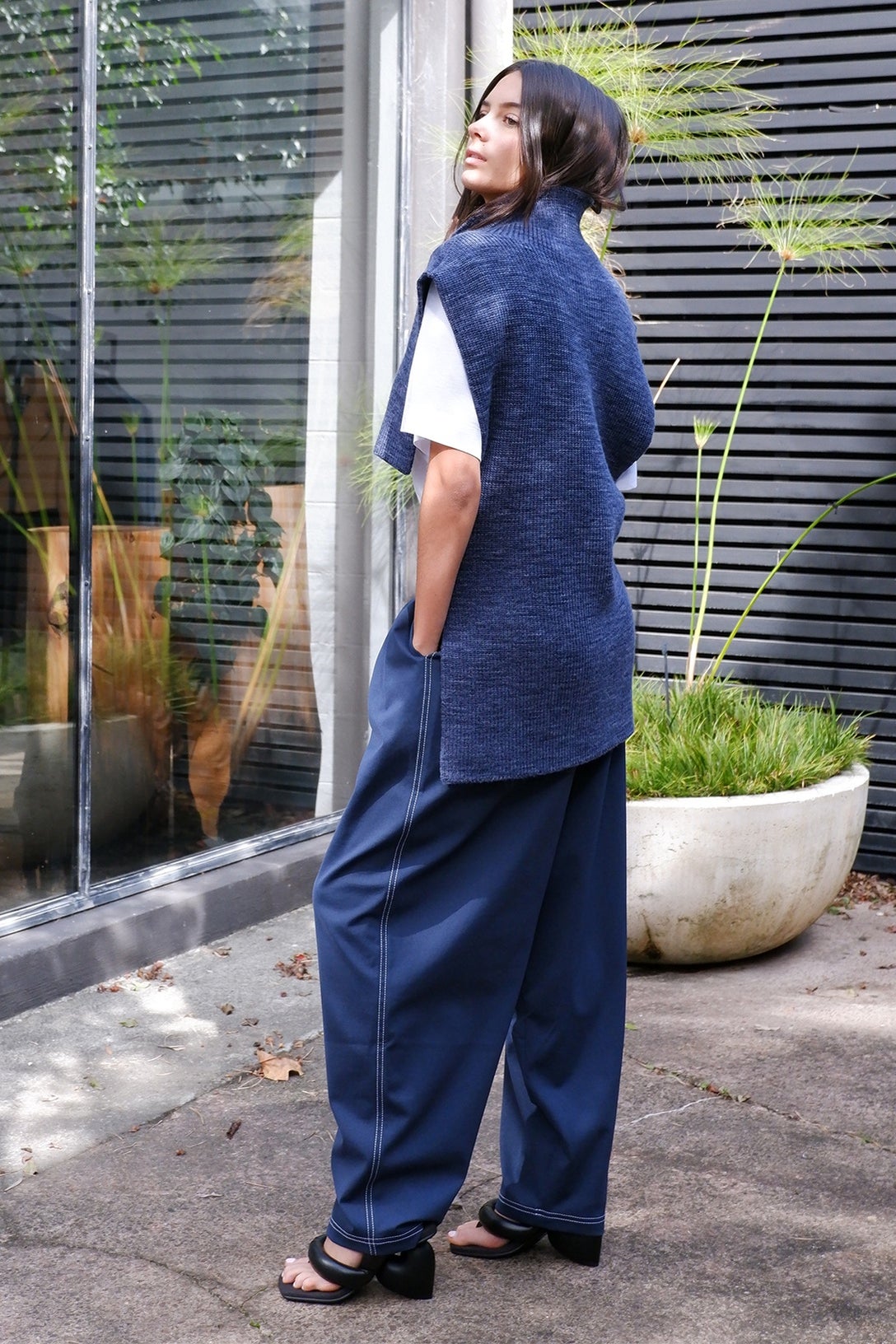 Pantalon Plissé St. John Knit Taille 4 Bleu Marine - Occasion Très Bon état Avec Poches