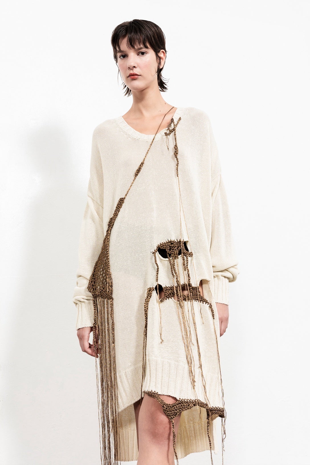 Over + Hand Crochet Jumper Natural in White The Shelter